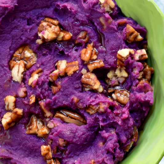 *ORGANIC* Maple Cardamom Mashed Purple Sweet Potato with Toasted Pecans [Vegan] [Gluten Free] [Oil Free]