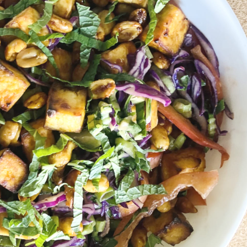 Asian Spicy TOFU Red Cabbage Slaw [vegan]