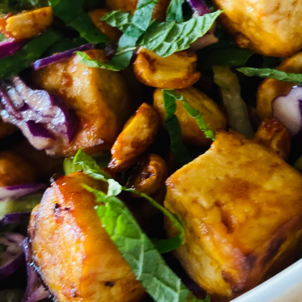 Asian Spicy TOFU Red Cabbage Slaw [vegan]