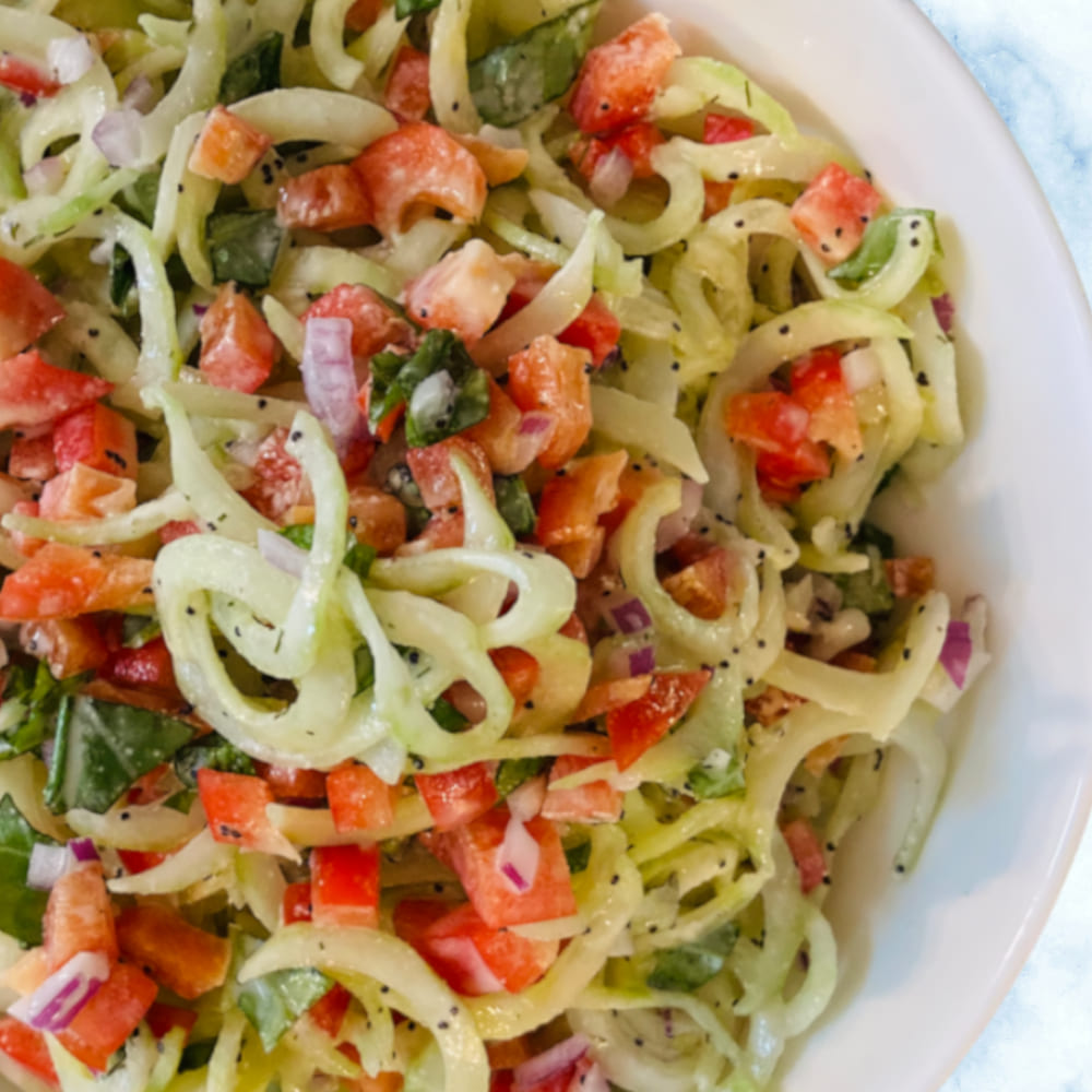 *ORGANIC* Poppy Seed Cucumber Noodle Salad w/Dill Cashew Cream [Vegan] [Gluten Free] [Oil Free]